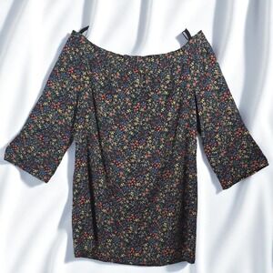 Lucky Brand‎ Floral Print Blouse Woman XL Ruffle Neck Long Sleeve Cottage core